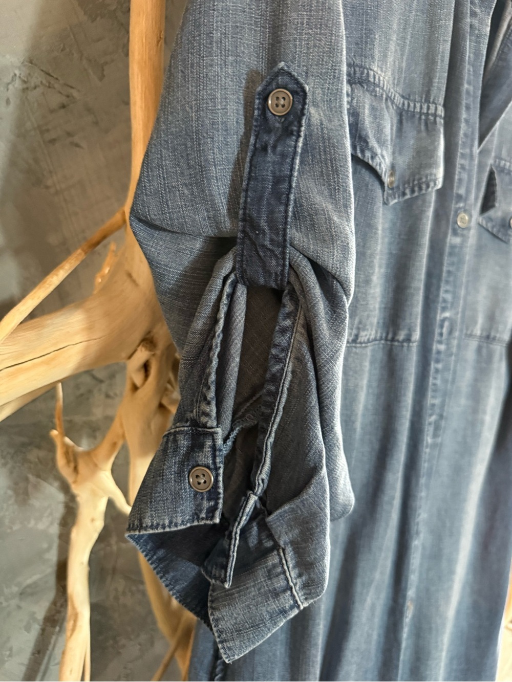 Cloth and Stone  Washed Blue Denim Shirt Dress - Picture 5 of 10